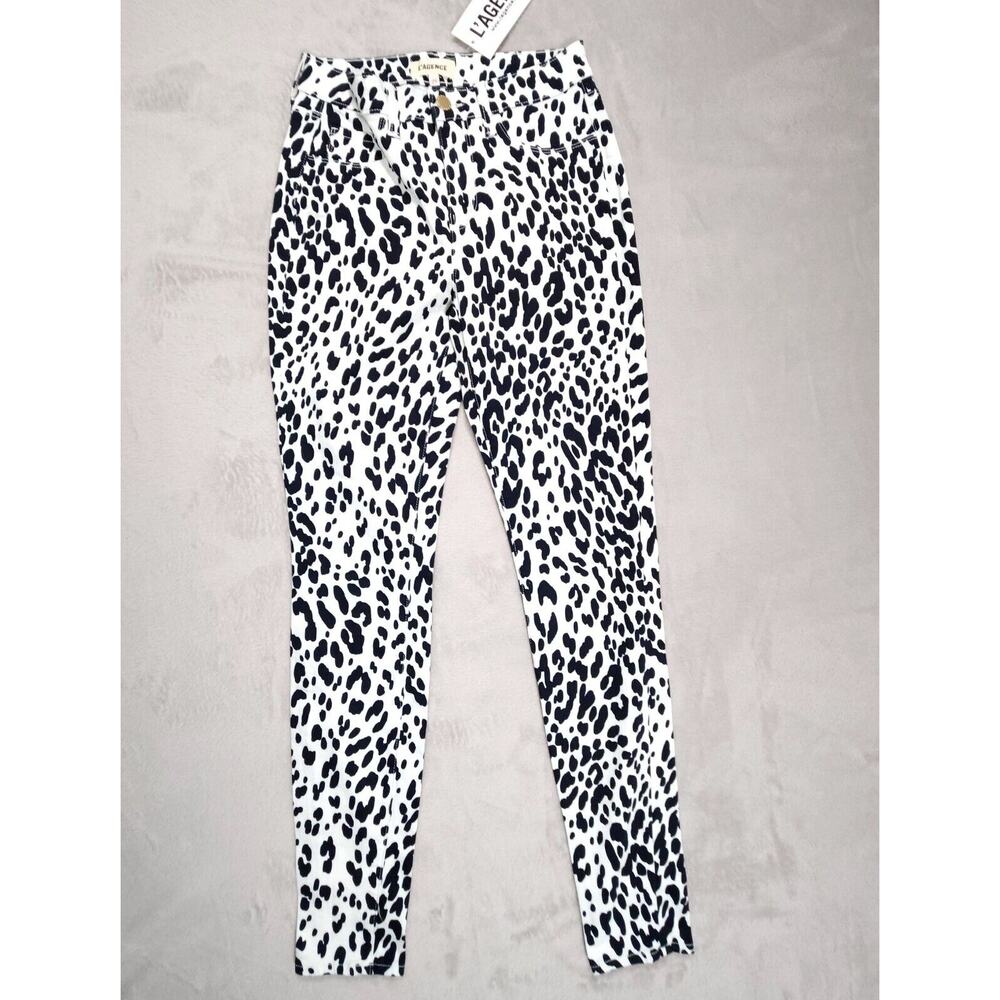 L'Agence Womens White & Black Denim Skinny Jeans Leopard Print Size 25